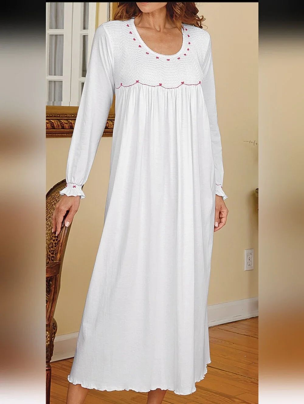 Schweitzer Linen Scarlet Nightgown. Cottagecore. Cozy. Elegant.